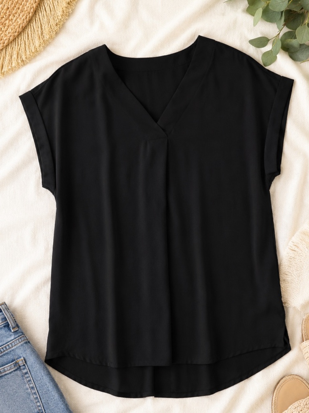 Ava & Viv Black Sleeveless V-Neck Blouse Plus Size 0X Flowy Lightweight Top